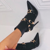 Black Pointy Toe  Belted Booties