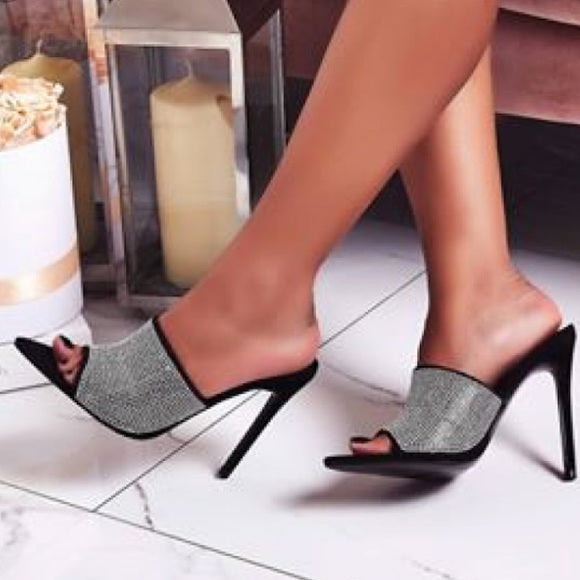 Black Rhinestone Mules. - Atlanta Shoe Studio