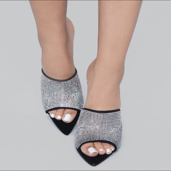 Black Rhinestone Mules. - Atlanta Shoe Studio