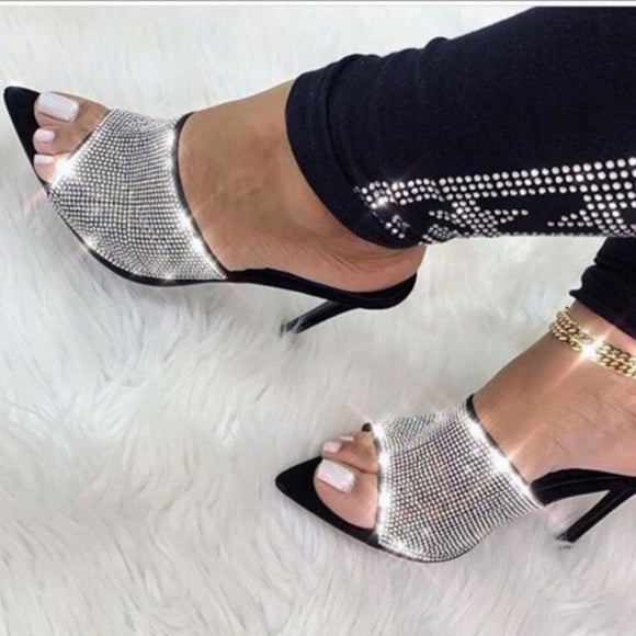 Black Rhinestone Mules. - Atlanta Shoe Studio