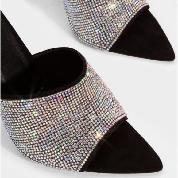 Black Rhinestone Mules. - Atlanta Shoe Studio