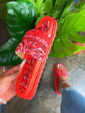 Antoinette Bandana Slides- Red - Atlanta Shoe Studio