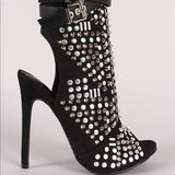 Eleanor Hot Suede Studded Booties - Atlanta Shoe Studio