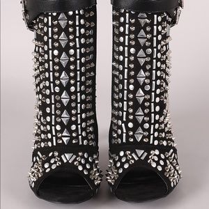 Eleanor Hot Suede Studded Booties - Atlanta Shoe Studio