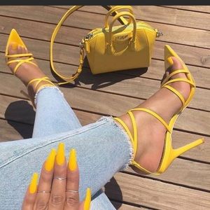 Yasmine Yellow Strappy Heels - Atlanta Shoe Studio