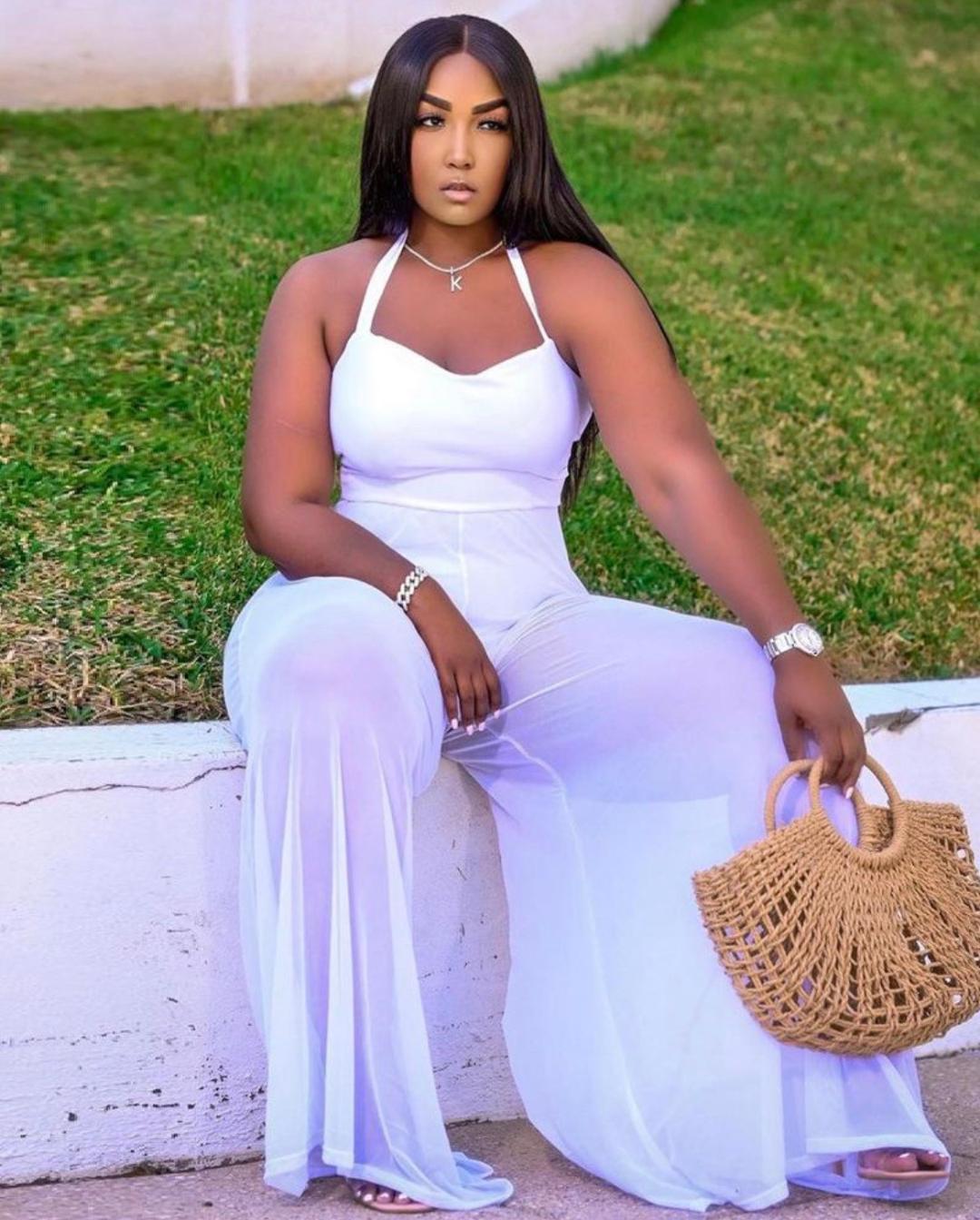 Chantel Sheer Wide Leg Jumpsuit- White