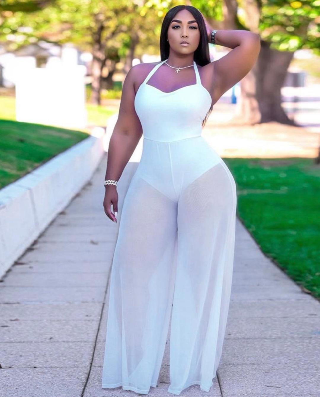 Chantel Sheer Wide Leg Jumpsuit- White