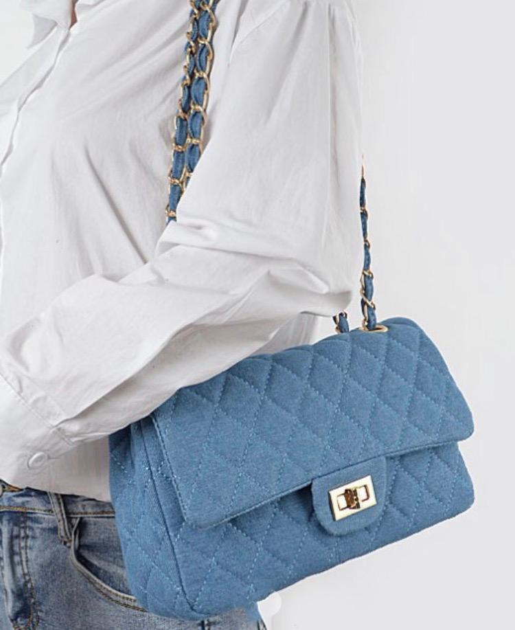 Denim Shoulder Bag- Medium Blue