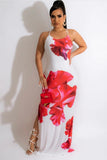 Genevieve White Red Rose Print Back Strappy Maxi Dress