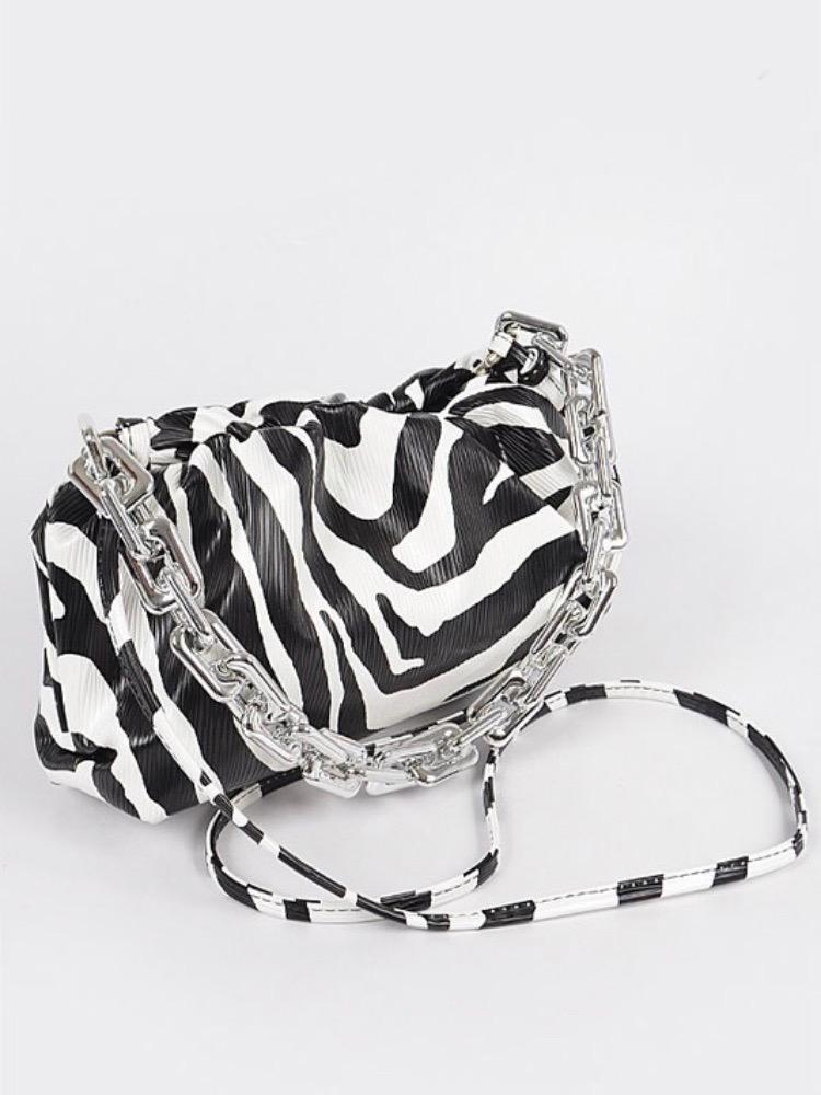 Dana Clutch with Link Chain Handbag- Zebra