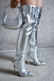 Paola Over The Knee Boots-Silver