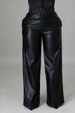 Celina Leatherette Wide Leg Pants- Black