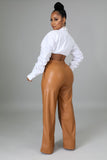 Celina Leatherette Wide Leg Pants- Camel