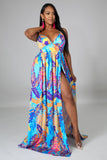 Tropical Resort Dress- Blue Multi
