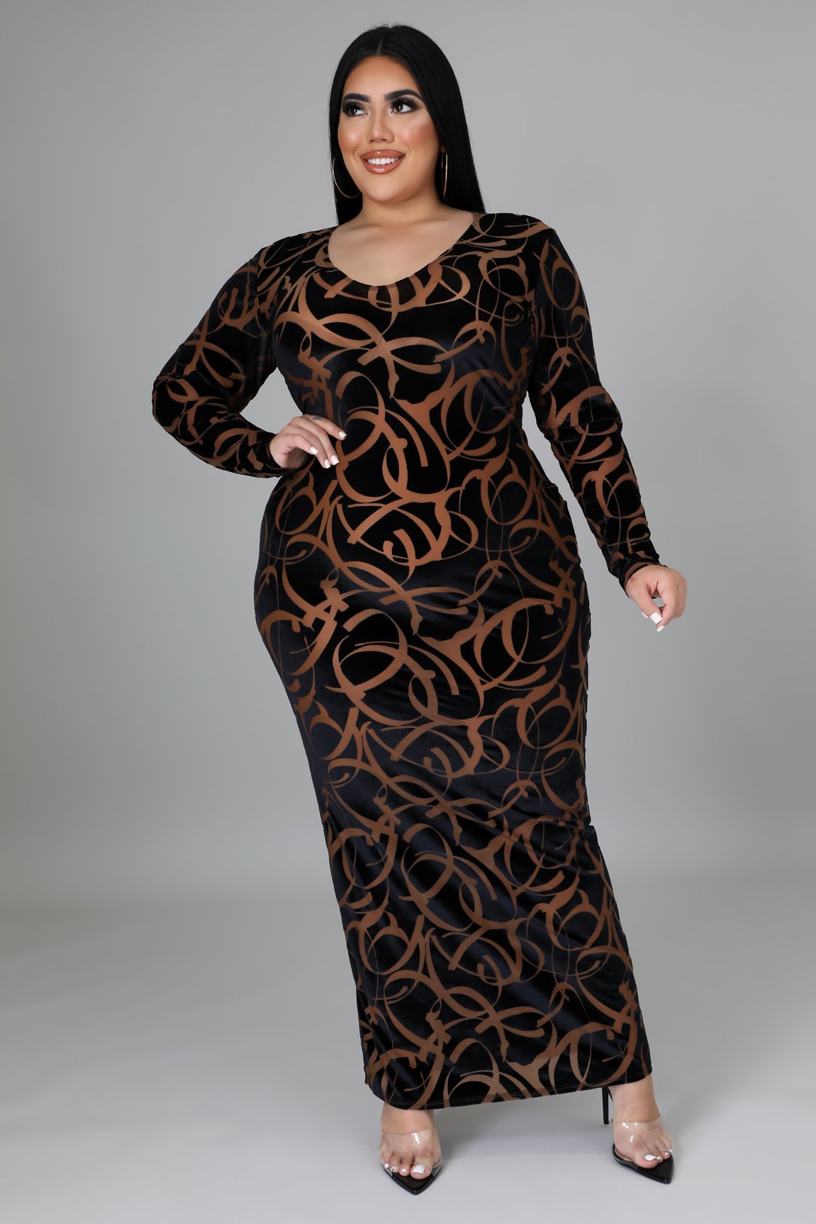 Maia Velvet Dress Curve- Black