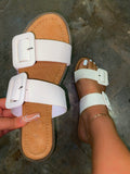 Lydia Double Buckle Sandals- White - Atlanta Shoe Studio