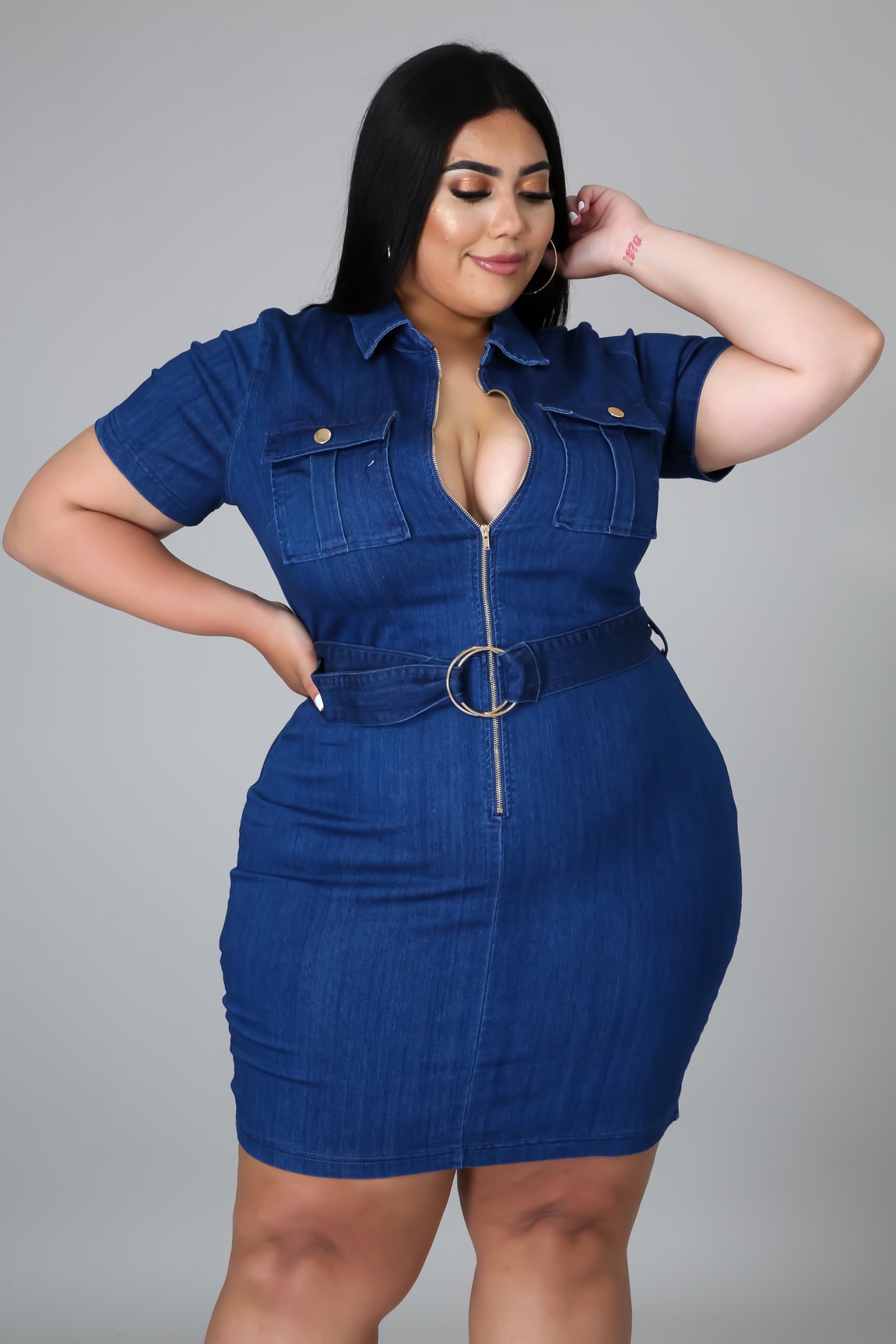 Aurora Denim Dress- Curve 1x / Denim Aurora Denim Dress- Curve 1x / Denim
