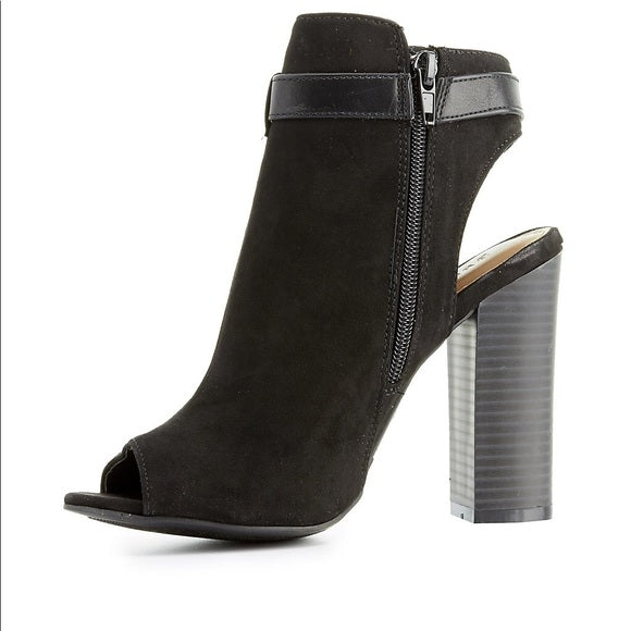 Peggy Peep Toe Belted Ankle Booties- Black.