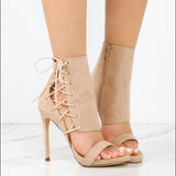 Sassy Suede Nude Side Lace Up Heels.