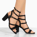 Black Low Heel Strappy Sandals