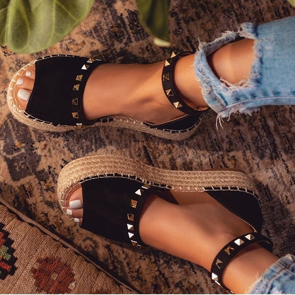 Kaylen Black Studded Espadrilles