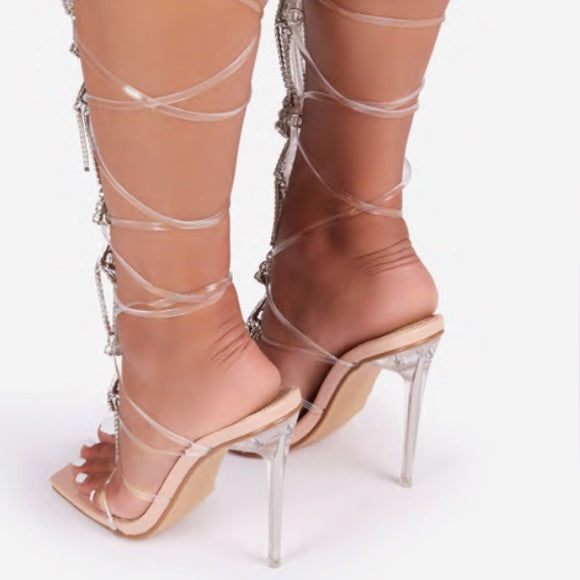 Diamond Gladiator Heels- Nude - Atlanta Shoe Studio