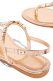 Eleanna  Rhinestone T- Strap Sandals- Rose Gold - Atlanta Shoe Studio