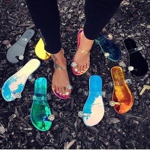 Allie Rhinestone Single Toe Sandals- Iridescent - Atlanta Shoe Studio