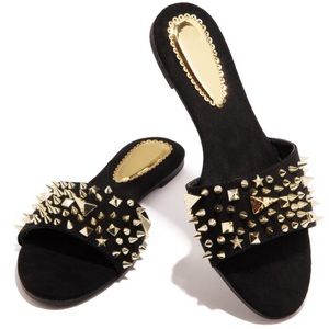 Carly Black Spiked Sandals - Atlanta Shoe Studio