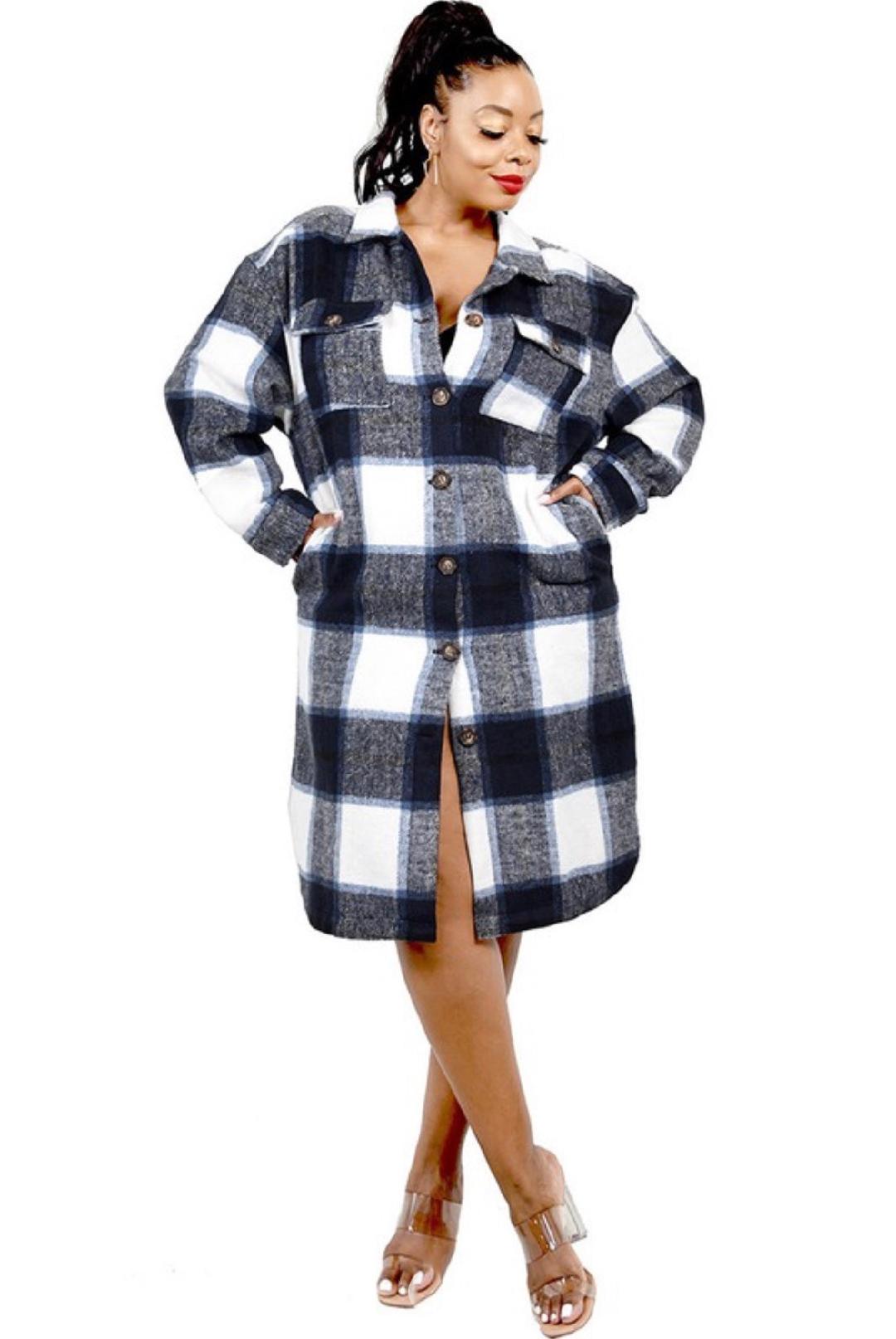 Well Plaid Shacket Curve- Navy