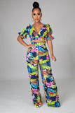 Tropical 2 Piece Pant Set- Blue
