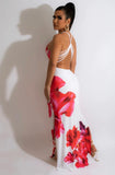 Genevieve White Red Rose Print Back Strappy Maxi Dress